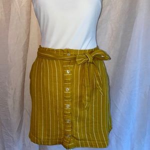 Yellow Striped Linen Skirt